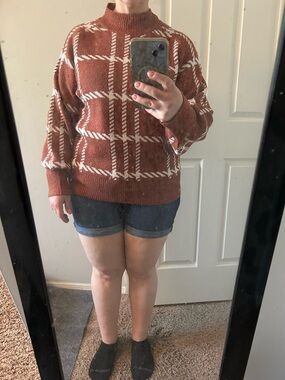 Maurices Rust Plaid Mock Neck Sweater
